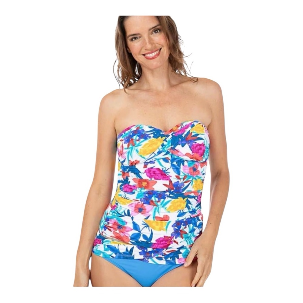 BLEU ROD BEATTIE “A Place in the Sun” Tankini Floral Strapless Swim Top 12 EUC!